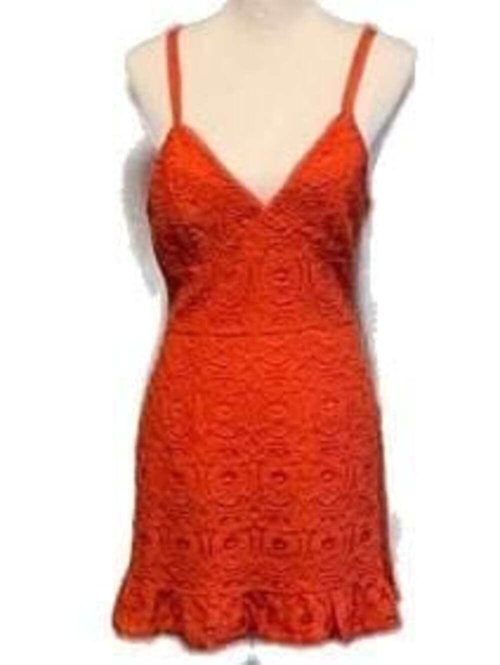 Betsey Johnson Spicy Orange Crochet Lace Ruffle Hem Mini Dress Sz. S